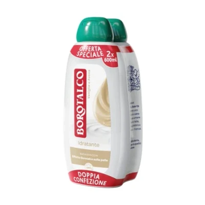 Imagen de Borotalco gel de ducha hidratante vainilla y avena corporal, fórmula envolvente, efecto borotálco en la piel, dermatológicamente probado, 2 botellas 600 ml
