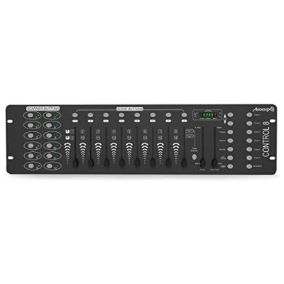 Imagen de Audibax Control 8 Controlador DMX de 192 Canales Activación Escenas por Sonido, TAP Sync o Automático Velocidad 23 Chases y 6 Secuencias Controladora para DJ Sencilla