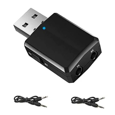 Imagen de EasyULT Adaptador Bluetooth USB 5.0, Transmisor Receptor 3 en 1 con Audio Inalámbrico 3.5MM Cable, para PC/TV/Auriculares/Altavoces/Radio(Negro)