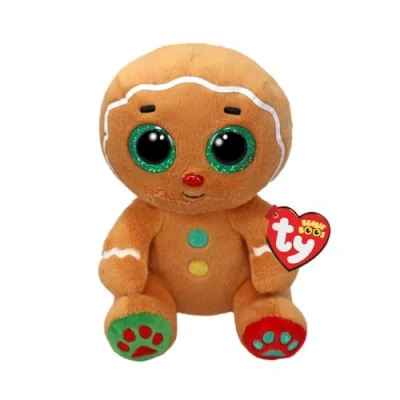 Imagen de Ty Beanie Boos Nutmeg el Hombre de Pan Jengibre con Ojos Verdes Grandes y Brillantes, Peluche Brillantes Especial Navidad 15 cm T37353