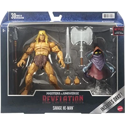 Imagen de Masters of the Universe Masterverse Figura de Acción Savage He Man con Orko 3 Armas Incluidas 18 cm Regalo para Coleccionistas 6+ Años