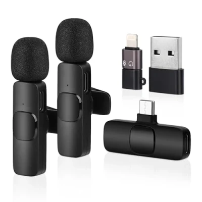 Imagen de MXTIMWAN 2pcs Microfono Inalambrico, Solapa,Micrófono Móvil con Cancelación de Ruido, para Teléfonos Móviles/Portátiles iPhone/Android Grabación Vídeo, Vlog, Youtube, TikTok