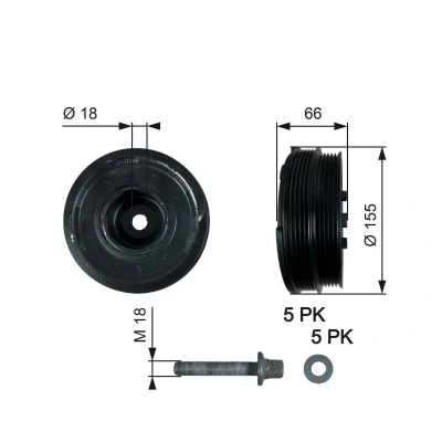 Imagen de GATES TVD1037A Polea de Cigüeñal 155 con accesorios FleetRunner Micro V Stretch Fit BMW: 3 Berlina, Touring, 5 Berlina