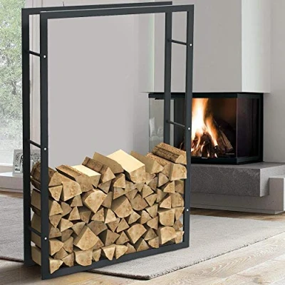 Imagen de BAKAJI Soporte Vertical para leña Rectangular de Metal Madera Interior, Exterior, Madera, casa, jardín, Chimenea, diseño Moderno (150 x 25 100 cm) Negro