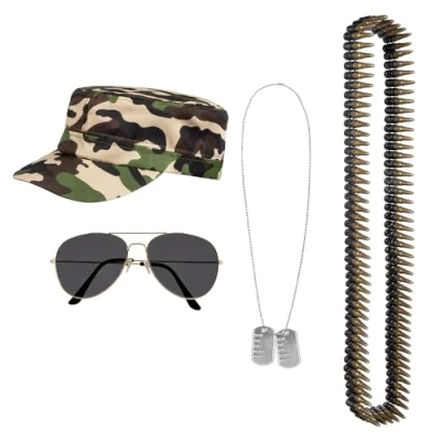 Imagen de Boland 44323 conjunto de disfraz soldado, accesorios carnaval, disfraz, gorra, collar, correa mecrón y gafas, fiesta temática, JGA, alemán
