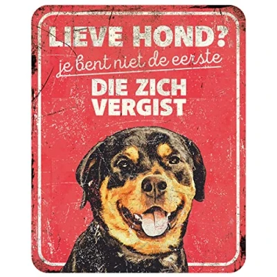 Imagen de D&amp;D Home, Panel de Aversión Atención al Perro, 25x20x0,3 cm, Versión holandesa, Fondo Rojo, Señal advertencia metal resistente óxido con texto divertido