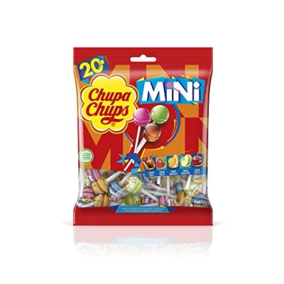 Imagen de Caramelos Chupa Chups Mini, Con palo, Sin Gluten, Sabores variados, 20 unidades, 120g