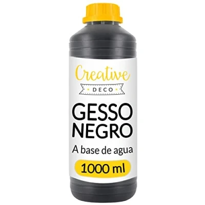 Imagen de Creative DECO Profesional Gesso Negro 1L Pintura Acrílica Preparación de Cebador Imprimación Cobertura Ideal para Preparar Cada Superficie Decoupage Artesanía Manualidades
