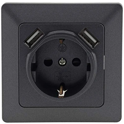 Imagen de Milos Enchufe USB con protección infantil, 250 V/16 A, 2 puertos 5 V 2,1 conector de abrazadera