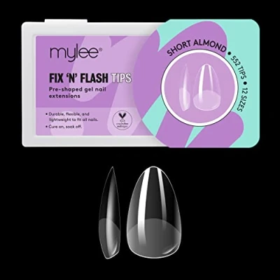 Imagen de Mylee Fix &amp; Flash Soft Gel Tips Puntas de Uñas Suave, Cobertura Completa, Extensiones Gel, Flexibles y Resistentes, 12 Tamaños, 552 Piezas, por Todas las (Short Almond)