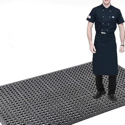 Imagen de Alfombra antideslizante grande para entrada de suelo goma resistente interiores y exteriores, antideslizante, puertas drenaje, resistente, sin deslizamiento, baño, 90x210 cm