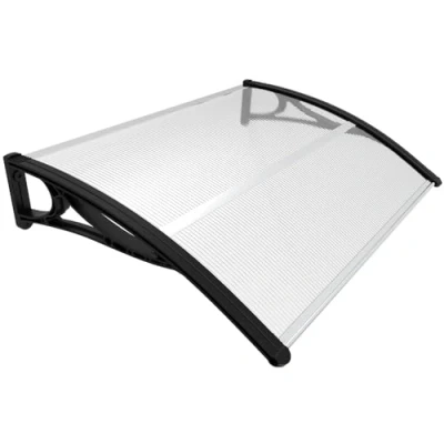 Imagen de VOUNOT Marquesinas Exterior para Puertas y Ventanas, 120 x 80 cm Tejadillo de Protección con Barra Central, Toldo Cubierta Policarbonato en Jardín, Negro