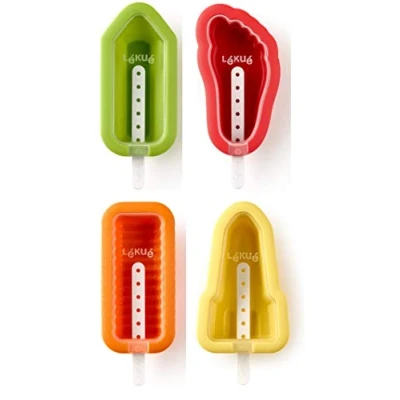 Imagen de Lékué Set 4 Moldes para helados icónicos, Cohete, Espiral, Pie, Lápiz, silicona platino multicolor
