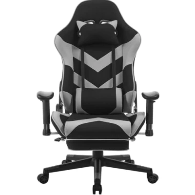 Imagen de WOLTU Silla Gaming, Transpirable Tela Ergonómica Gaming para Chair con Reposacabeza &amp; cojín Lumbar Reposapiés Gamer Sillon Videojuegos, Livestreaming, de Oficina y computadora Negro+Gris