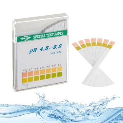 Imagen de ECENCE Tiras de prueba pH 100 unidades, papel para tornasol, rango medición 4,5 9, indicador universal, test ácidos acuarios, agua potable