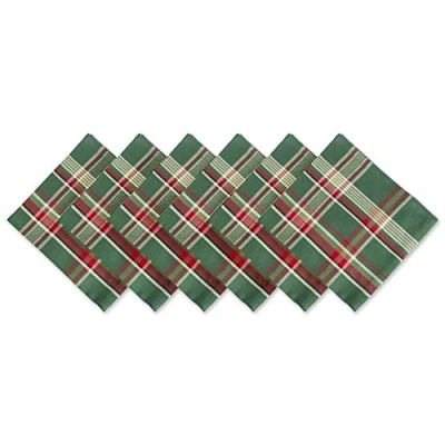 Imagen de DII Juego de servilletas cuadradas Tela navideña, algodón, Verde Oscuro a Cuadros