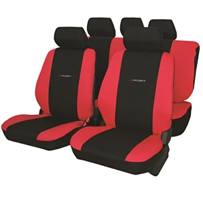 Imagen de Carfactory Juego de fundas para asientos coche universales, modelo DAYTONA, color Rojo, 9 piezas.