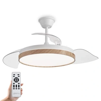 Imagen de YOEVU EOS NATURE Ventilador de Techo, Luz LED Regulable, Control a distancia, Difusor Madera haya, Aspas retráctiles (Madera Sin Wifi)