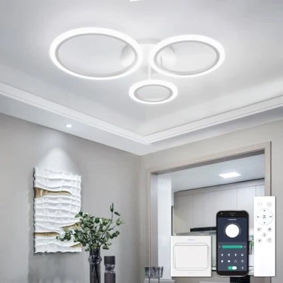 Imagen de Lampara Led Techo con Mando a Distancia y APP, Plafones de 3 Anillos, Regulable, Función Memoria Luz Temporizador, Moderna Salon Lobby Dormitorio Oficina, Blanco