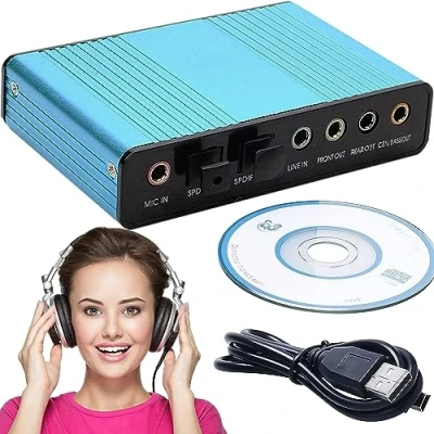 Imagen de Retoo Tarjeta de sonido externa 7.1 envolvente, adaptador audio estéreo, control volumen, conexión para auriculares, micrófono, silenciador micrófono PC
