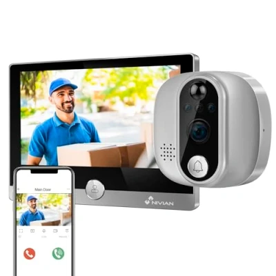 Imagen de NIVIAN Mirilla Digital WiFi Cámara vídeo Full HD con Batería y Timbre, Audio Bidireccional, Detección PIR Visión Nocturna App Control por Smartphone