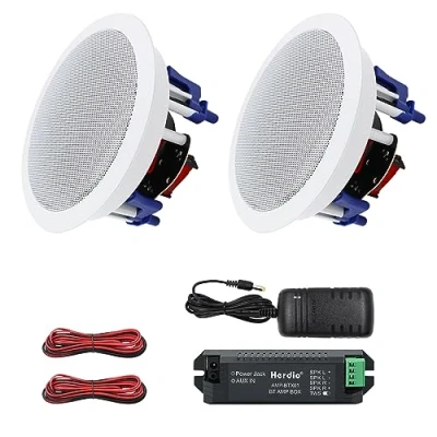 Imagen de Herdio Altavoz de Techo Redondo 5,25 Pulgadas con instalación integrada bidireccional Completa Compatible Bluetooth