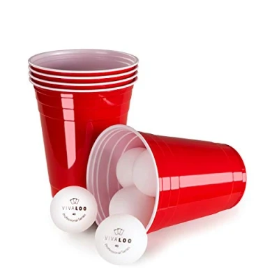 Imagen de VIVALOO 50 Vasos de fiesta reutilizables incl. 6 bolas bebida tamaño original 16oz (473ml) plástico rojo aptos para lavavajillas