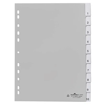 Imagen de Durable 644110 registro PP en blanco (con pestañas blanco) 10 piezas, gris