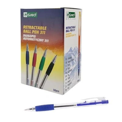 Imagen de D.RECT 311 Bolígrafo con mango ergonómico para oficina y hogar, trazo de 0,7 mm, 12 unidades, color azul