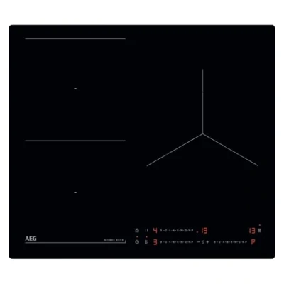 Imagen de AEG TO63IQ0BIB Placa de Inducción, 60 cm, 3 Zonas Cocción, FlexiPuente, Sistema Hob2Hood, Función PowerBoost y Pausa, Controles Deslizantes Independientes, Temporizador Individual, Sin Marco, Negro