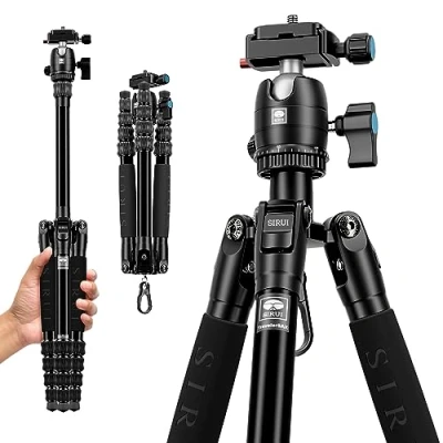 Imagen de SIRUI 52&quot; Trípode de Aluminio Compacto y Liviano con Rótula Bola 360, Placa Liberación Rápida, Columna Central Desmontable, Carga 5kg Traveler 5AX