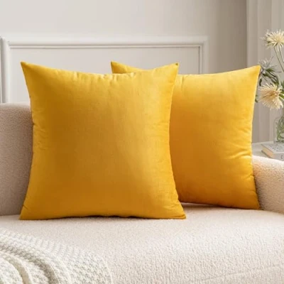 Imagen de MIULEE Funda Cojines de Terciopelo para Sofa Super Suave Fundas Almohada Cama Silla Color Solido Cremallera Oculta Decoración Dormitorio Habitacion 2 Piezas 40x40cm Amarillo Anaranjado