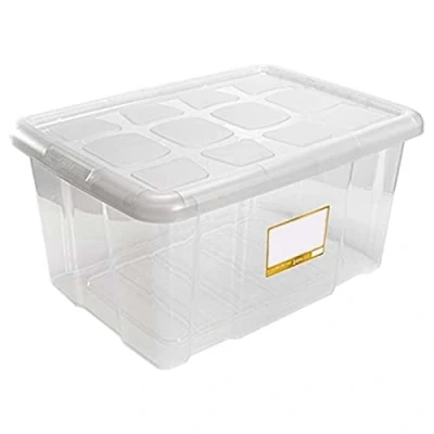 Imagen de AC Caja de ordenación con Tapa plástico Transparente N.º 18 Contenedor para almacenar Juguetes, Libros, Ropa, Mantas Capacidad 60 litros Dimensiones Aprox.: 61,5 x 45 29,7 cm