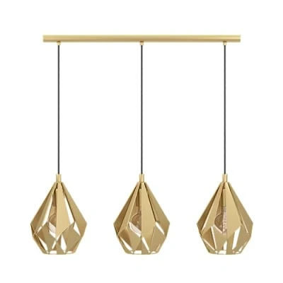 Imagen de Eglo Carlton lámpara colgante de 3 o luces, sobre mesa comedor, colgante, diseño retro en metal dorado, madera con casquillo E27, L 80,5 cm