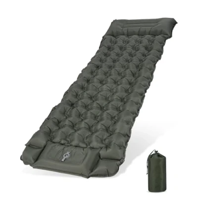 Imagen de Zhufas Colchon Autoinflable para Camping, 13CM Portátil Colchón de Aire Hinchable Esterilla Acampar, Dormir,tamaño pequeño con Bomba presión pie y Almohada