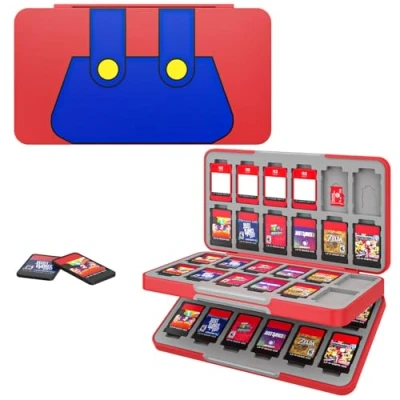 Imagen de MoKo Funda para Almacenamiento de Switch Juegos Compatible con Nintendo OLED/Switch/Switch Lite, Organizador 48 Tarjetas Juego 24 SD Impermeable Estuche, Mario Rojo