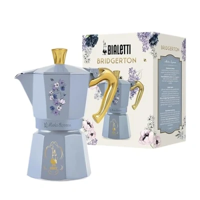 Imagen de Bialetti Moka Express Bridgerton 6 tazas, asa antiquemaduras, no adecuada para inducción, tazas (270 ml), aluminio