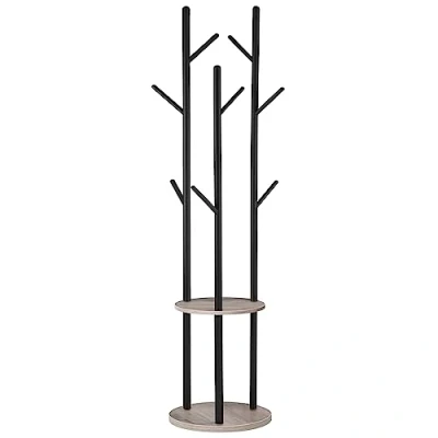 Imagen de HOOBRO Perchero de Pie, con 8 Perchas y 2 Estantes, para Abrigos, Entrada, Pasillo, Estilo Industrial, Gris Negro EBG33YM01