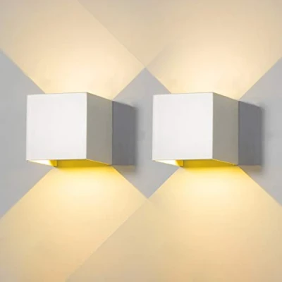 Imagen de 2 Piezas Aplique de Pared exterior LED Lámparas Interior moderno blanco 12W 3000K cálido IP65 impermeable cuadrada aluminio Ángulo luz ajustable diseño y fácil instalar