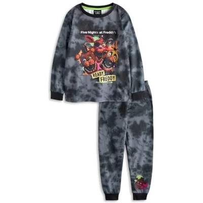 Imagen de FIVE NIGHTS AT FREDDY&#039;S Conjunto de Pijama para niños Camiseta Manga Larga con gráfico del Personaje Freddy Chica &amp; Foxy y Pantalones Pernera (Gris)