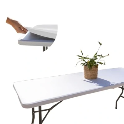 Imagen de Glop Mantel Mesa Rectangular 182x76, Tela Blanco Elástico, Ajustable, Repelente al Agua, Antiarrugas, Ideal para Exterior, Jardín, Camping y Ajuste Elastico Funda Plegable, Resistente