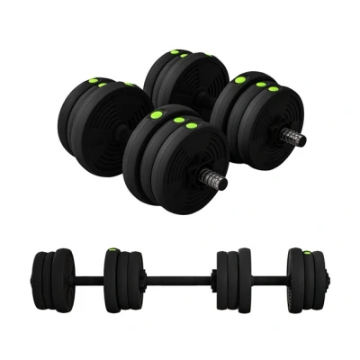 Imagen de SPORTNOW Kit de Mancuernas 20kg 2 en 1 Juego Pesas con Barra Mango Antideslizante Ajustables para Entrenamiento Fuerza Hogar Gimnasio Oficina Negro y Verde