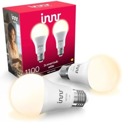 Imagen de innr Bombilla Inteligente E27, Zigbee, Funciona con Hue* y Alexa (requiere puente), Luz LED Blanca Cálida, Bombillas Regulables, Lampara, 1150 Lúmenes Lote de 2
