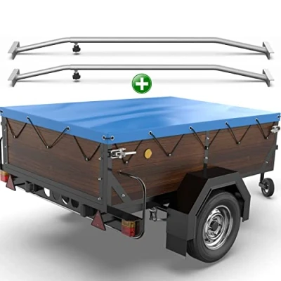Imagen de Tarpofix® Lona para remolque plana 160 x 120 7,5 cm + 2x Soporte de (ajustable 100 145 cm) PVC Cubierta varios remolques coches 350kg &amp; 500kg