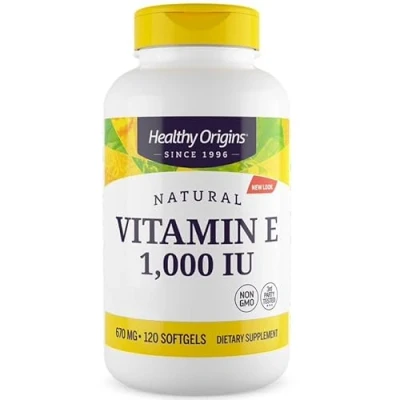 Imagen de Healthy Origins, Natural Vitamin E, 1.000UI, 120 Cápsulas blandas, Probadas en Laboratorio, Sin Gluten, No GMO