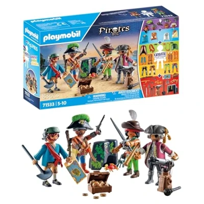 Imagen de PLAYMOBIL Pirates 71533 MyFigures: Piratas, Montaje de Figuras Piratas Personalizadas, Incluyendo Mapa del Tesoro y alfileres para el Sombrero Pirata, Juguetes niños a Partir 5 años