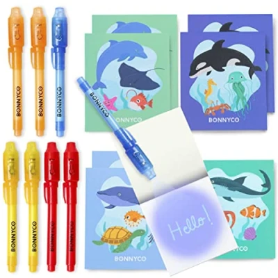 Imagen de BONNYCO Bolígrafo Tinta Invisible y Libreta Animales Oceano Pack x8 Detalles Cumpleaños Niños, Regalos Niños Colegio, Piñatas de Fiesta Infantil