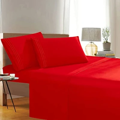 Imagen de Elegant Comfort Juego de sábanas Lujo 4 Piezas, Resistente a Las Arrugas, decoloración y Manchas, 1500 Hilos, Calidad egipcia, Bolsillo Profundo, tamaño Queen, Color Rojo