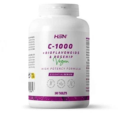 Imagen de Vitamina C 1000mg de HSN 240 Tabletas 1 gramo Pura Vegana con Bioflavonoides Cítricos + Rosa Mosqueta Fórmula Alta Potencia Suministro 8 Meses No GMO, Vegano, Sin Gluten