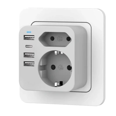 Imagen de Regletas Enchufes con 4 USB(3.4A), Múltiples USB, Ladron Plano de Pared para Oficina, Dormitorio, Enchufe USB C, Compatible Teléfono